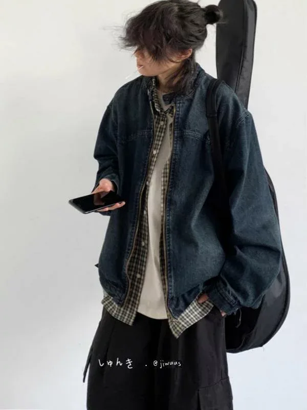 デニムジャケット メンズ 秋冬 アウター ジャンパー トップス 男性用 復刻 ビンテージ風 ウォッシュ加工 切り替え ビッグシルエット ゆったり 体型カバー カジュアル 普段使い 通勤用 シンプル 厚手 綿 重ね着 長袖 羽織り 防寒 暖かい 襟付き 前