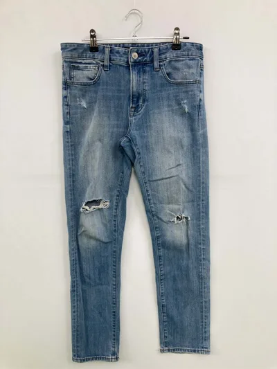 【中古】UNIQLO ユニクロ デニムパンツ 28 ブルー フルレングス スキニー・タイト 無地 ストレート レギュラー クラッシュ・ダメージ メンズ