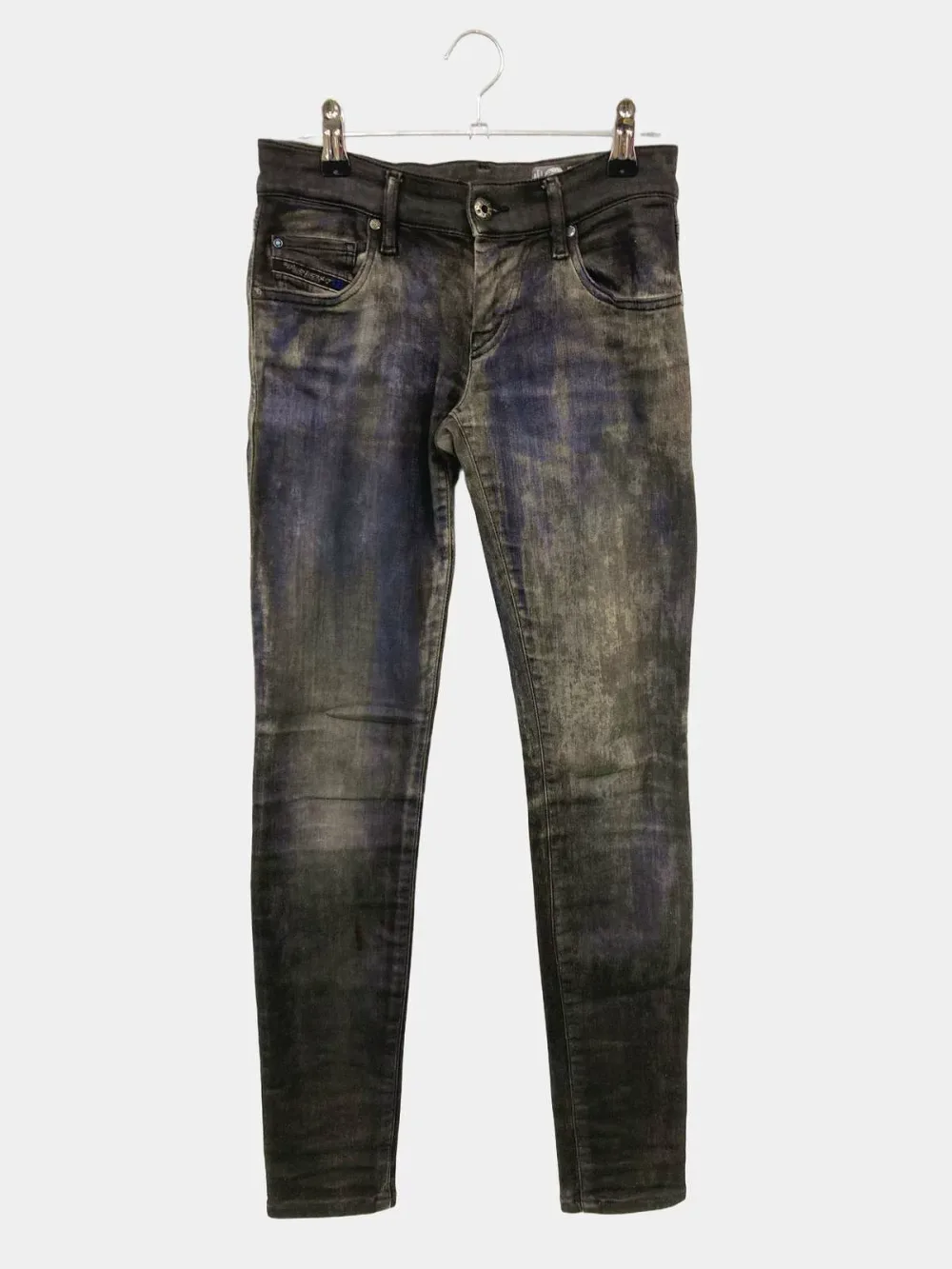 【中古】DIESEL ディーゼル デニムパンツ W23 L30 ネイビー スキニー・タイト テーパード ローライズ フルレングス 無地 ヴィンテージ レディース