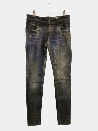 【中古】DIESEL ディーゼル デニムパンツ W23 L30 ネイビー スキニー・タイト テーパード ローライズ フルレングス 無地 ヴィンテージ レディース