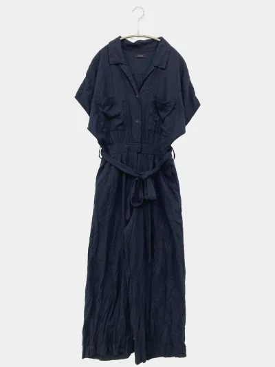 【中古】JEANASIS ジーナシス つなぎ/オールインワン F ネイビー フルレングス リネン・麻 レディース ブランド古着