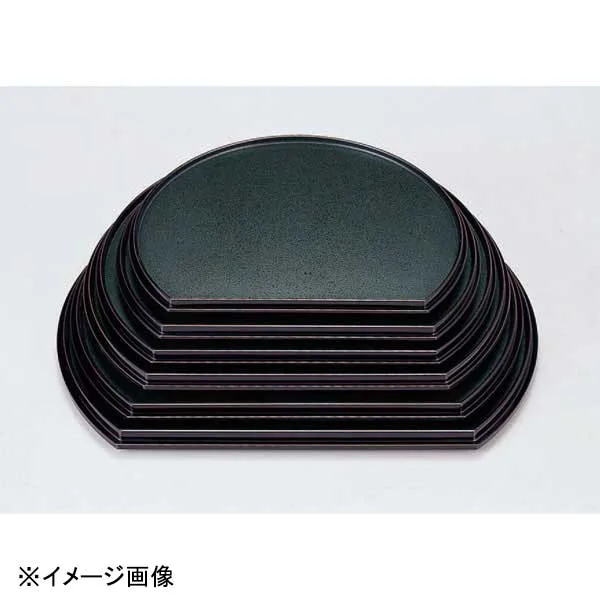 若泉漆器 半月両面盆 グリーン石目/朱石目 尺5寸両面ハード塗 1-82-23