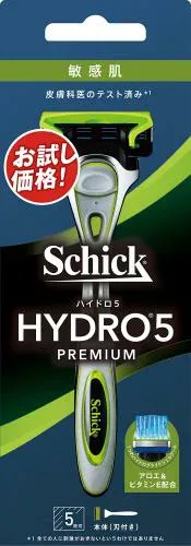 Schick(シック) ハイドロ5プレミアム 敏感肌用 5枚刃 ホルダー(刃付き) スキンガード付 グリーン 男性用 髭剃り カミソリ