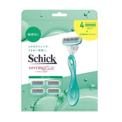 Schick(シック) ハイドロシルク 敏感肌用 コンボパック ホルダー(刃付き+替刃4コ入) 女性用 カミソリ グリーン
