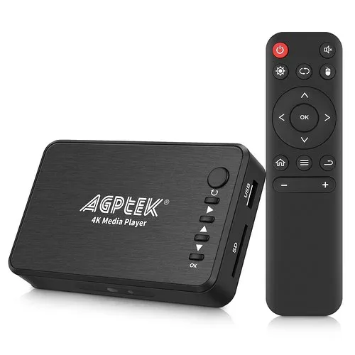 AGPTEK 4K@30Hz HDMIテレビメディアプレーヤー HDMI/AV/VGA出力対応 デジタルMP4プレーヤー 14TB HDD 256GB USBドライブ SDカード H.265 MP4対応 リモコン付属 MP3/AVI/RMVB/MPEGなど再生可能 MYPIN