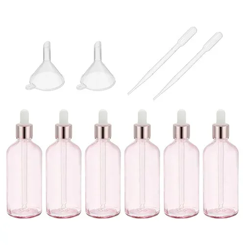 PATIKIL 6個セット 100ml ガラス ドロッパー ボトル 漏れ防止 目薬ボトル アロマオイル サンプル 液体 香水 容器 クリア ピンク
