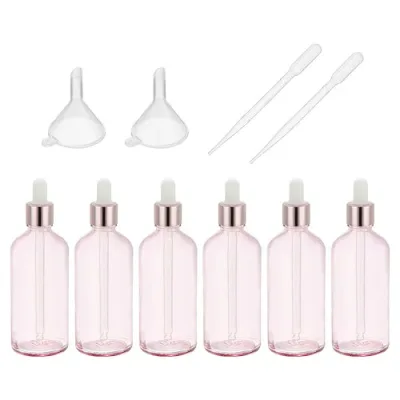 PATIKIL 6個セット 100ml ガラス ドロッパー ボトル 漏れ防止 目薬ボトル アロマオイル サンプル 液体 香水 容器 クリア ピンク