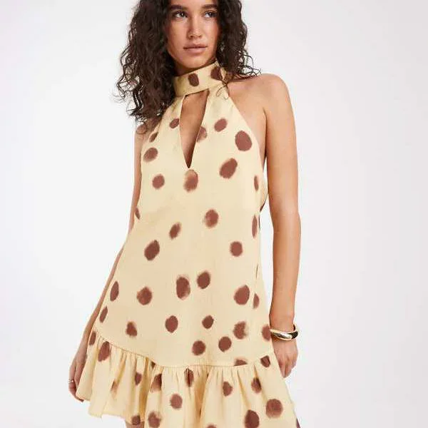 エイソス ASOS asos ASOS DESIGN ホルターネックミニドレス(スカーフ付き、ぼかしドット柄) ワンピース レディース 女性 インポートブランド 小さいサイズから大きいサイズまで