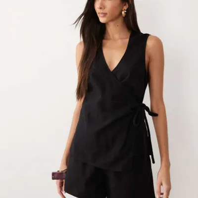 エイソス ASOS asos ASOS DESIGNのラップフロントプレイスーツ(ブラック) オールインワン レディース 女性 インポートブランド 小さいサイズから大きいサイズまで