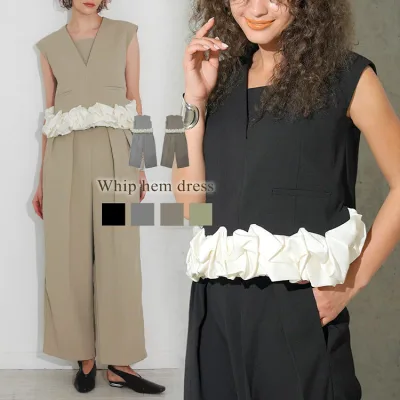 17600円!20%OFFクーポンご利用で■レディース ワンピース セットアップ ドレス whip hem set up ANDRESD アンドレスド ホイップ ヘム ノースリーブ トップス パンツ ワイドパンツ フリル Donoban|セレモニー オケージョン パーティー 二次会 普段使い ドノバン