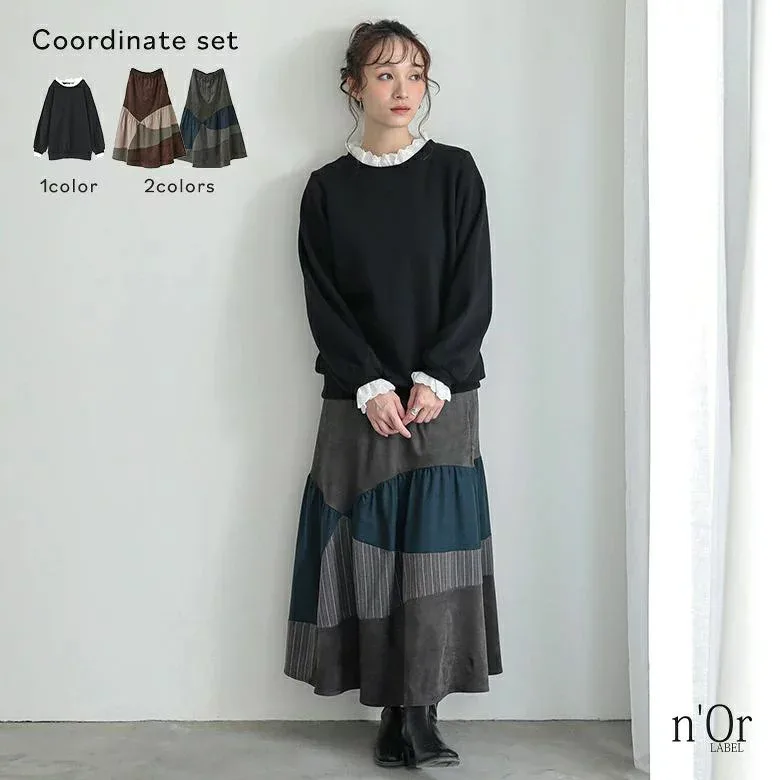 スウェット ボトムス レディース トップス ロングスカート 【メール便不可】【40】 長袖 アシンメトリー 裏起毛 2点コーデセット プルオーバー スカート 冬 オシャレウォーカー カーブ 秋 トレーナー 異素材 2025