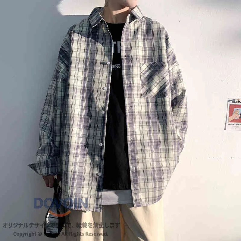 長袖 チェックシャツ 大きいサイズ メンズ 綿 チェック ボタンダウン オシャバリシャツ シャツ 薄手 ゆったり オーバーサイズ