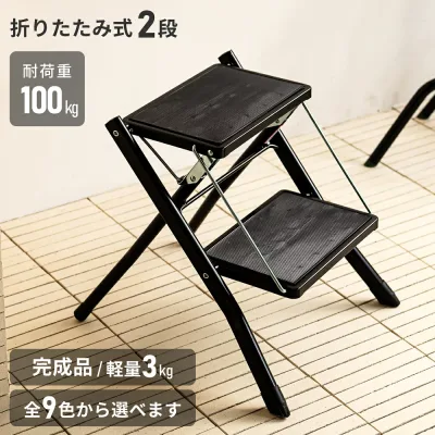 脚立 2段 折りたたみ 踏み台 耐荷重100kg 昇降台 省スペース ステップ台 エアコン 椅子 イス チェア 屋外 折り畳み おしゃれ 昇降 洗車 玄関 子供 洗面所 トイレ 手洗い 台所 キッチン 階段 コンパクト スリム 運動 1個 2個 3個 セット