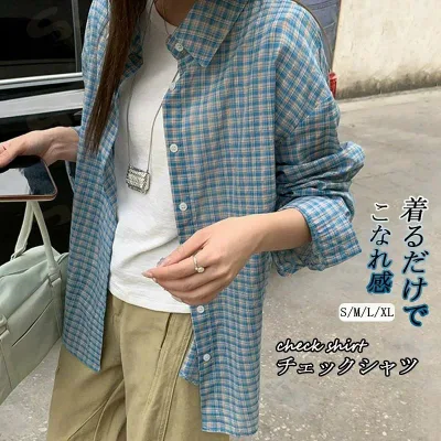 チェックシャツ 長袖シャツ 綿シャツ レディース シャツブラウス トップス チェック柄 シャツ ロング丈 綿 コットン 折り襟 羽織り アウター 通勤シャツ カジュアル 通気性 体型カバー 大きいサイズ ゆったり 前開き 重ね着 通勤 着痩せ 着心地よい 春 秋