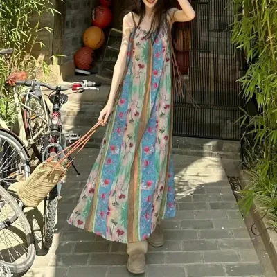 ワンピース キャミソールワンピース マキシワンピース レディース 夏 ノースリーブ ロングワンピース 総柄 フレア 秋 春 ワンピ 体型カバー 着痩せ プリント きれいめ カジュアル こなれ感 可愛い キャミワンピ ワンピース 海辺 旅行 プレゼント 20代 30代 40代 50代