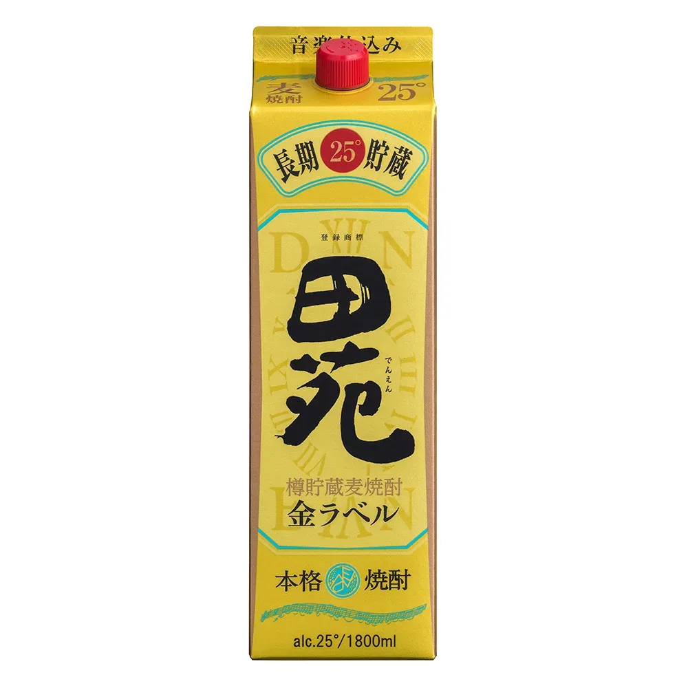 あす楽 田苑酒造 金ラベル 25度 1.8Lパック 1ケース6本セット 本格樽熟成麦焼酎 1800ml でんえん 田苑 麦焼酎 焼酎 送料無料 長期熟成 貯蔵 プレミアム ラベル 紙パック 樽 仕込み 焼酎セット 男性 男 むぎ焼酎 お酒 酒 家飲み 宅飲み 女性 女 高級 おすすめ むぎ 焼酎パック