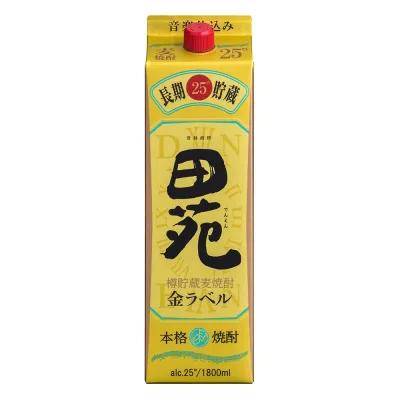 あす楽 田苑酒造 金ラベル 25度 1.8Lパック 1ケース6本セット 本格樽熟成麦焼酎 1800ml でんえん 田苑 麦焼酎 焼酎 送料無料 長期熟成 貯蔵 プレミアム ラベル 紙パック 樽 仕込み 焼酎セット 男性 男 むぎ焼酎 お酒 酒 家飲み 宅飲み 女性 女 高級 おすすめ むぎ 焼酎パック