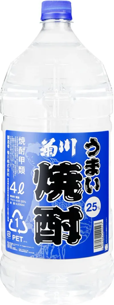 あす楽 菊川酒造 うまい焼酎 25度 4L 1ケース4本セット 甲類焼酎 4000ml 焼酎 送料無料 ペットボトル PET 焼酎セット 男性 男 お酒 酒 家飲み 宅飲み 女性 女 大容量 業務用 おすすめ ギフト プレゼント 贈り物 お祝い 誕生日 内祝い