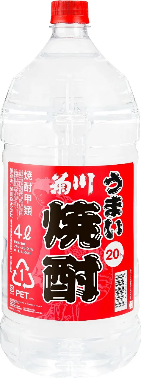 あす楽 菊川酒造 うまい焼酎 20度 4L 1ケース4本セット 甲類焼酎 4000ml 焼酎 送料無料 ペットボトル PET 焼酎セット 男性 男 お酒 酒 家飲み 宅飲み 女性 女 大容量 業務用 おすすめ ギフト プレゼント 贈り物 お祝い 誕生日 内祝い