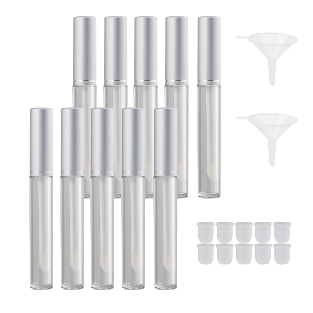 3.5ML ミニ 空 リップ グロス チューブ リップ バーム 容器 シルバー キャップ付き 10個パック