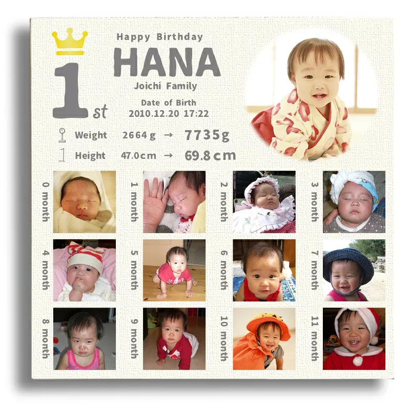 1歳のお誕生日 バースデーフォトキャンバス 12ヵ月 マンスリー ベビー 成長記録 メモリアル 壁掛け 誕生日 記念日 祝い 孫プレゼント 写真 お名前入り オリジナル インテリア キャンバス ギフト 成長の喜びをおしゃれに飾る 並べて飾れる 包装無料