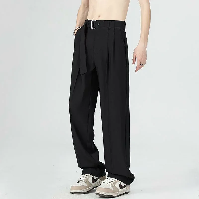 パンツ 男性用 ストレート 薄手 ズボン ブラック 黒 カーキ ブラウン 茶 グレー ポリエステル 普段使い デイリーユース