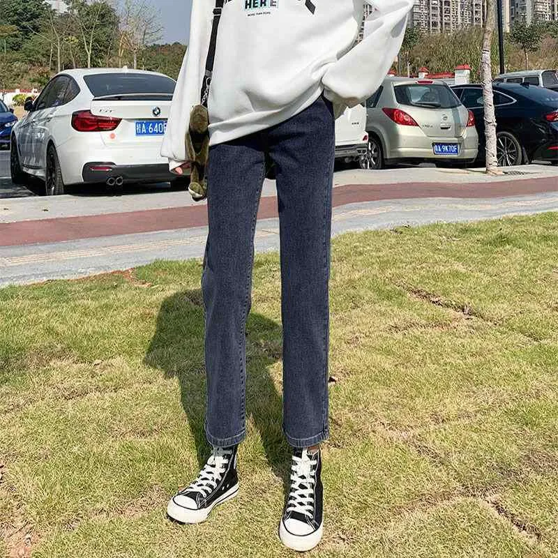 ジーンズ レディース ハイウエスト ストレート 9分丈 デニム パンツ ジーパン ズボン スリム 美脚 脚長効果 カジュアル 韓国風 春秋 高身長 普段使い ウォッシュ加工