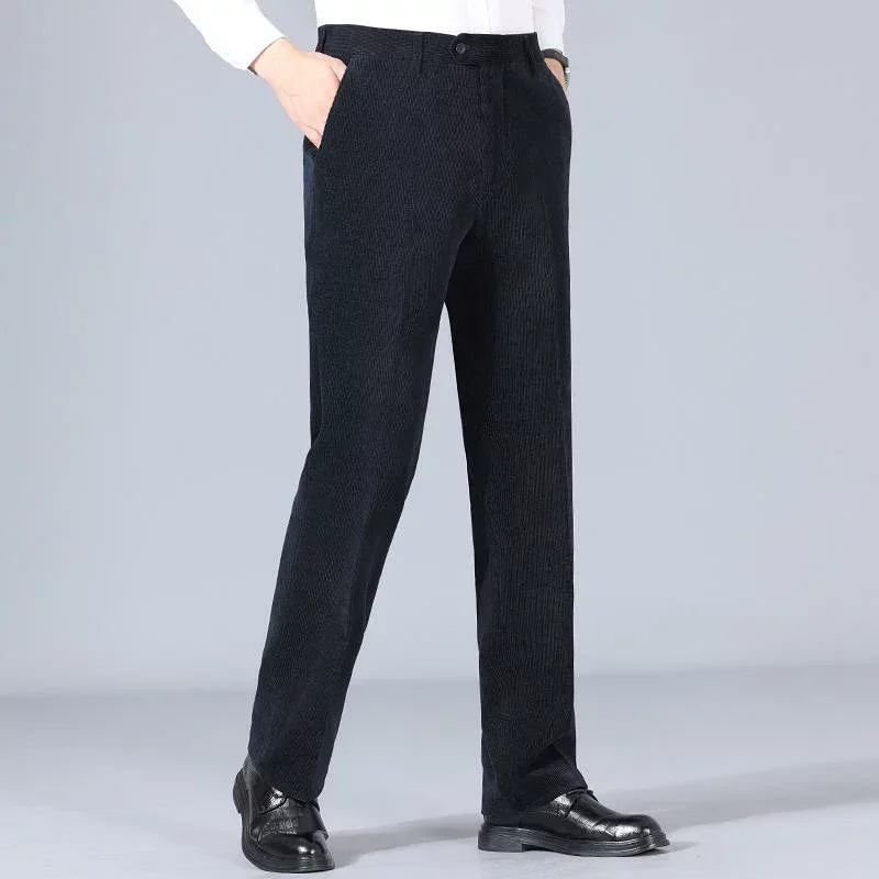 ズボン メンズ 男性用 ウール スラックス ビジネス カジュアル ゆったり ストレート 冬 高弾性 伸縮性 ウォッシャブル ブルー 30代 40代 50代