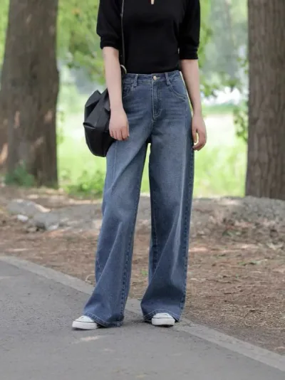 ジーンズ レディース 高腰 ワイドレッグ ストレート ゆったり デニム パンツ ズボン カジュアル ロングパンツ Gパン ジーパン 綿 秋 ストリート