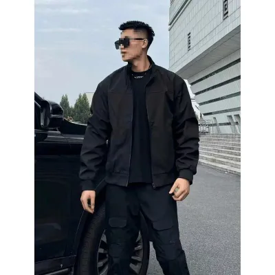 ジャケット メンズ 防水 防風 アウター ブルゾン ジャンパー スタンドカラー 野球服 スポーティー ストリート カジュアル ブラック 黒 グリーン 緑