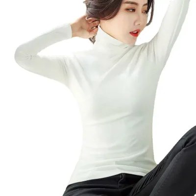 Tシャツ レディース 秋冬 長袖 裏起毛 カットソー 韓国風 トップス スリム 無地 あったか ハイネック 通勤 エレガント ポリエステル コーヒー色 ピンク系 ホワイト ブラック S M L XL XXL