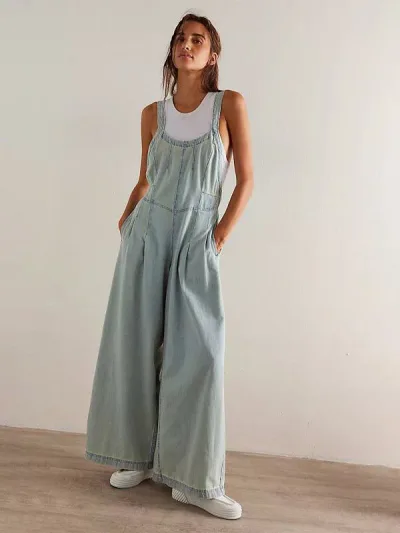 デニム レディース オーバーオール ゆったり ワイドレッグ ロングパンツ カジュアル 普段使い 薄手 接触冷感 春夏