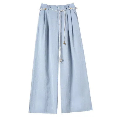 パンツ レディース 春夏 接触冷感 リネン ワイドレッグパンツ ハイウエスト 薄手 麻混 涼しい カジュアル 通勤 オフィス オフホワイト ライトブルー ネイビー