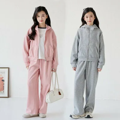 キッズ ガールズ スウェット セットアップ 秋冬 子供服 ゆったり トレーナー ワイドレッグパンツ 2点セット 普段着 部屋着 グレー ピンク系