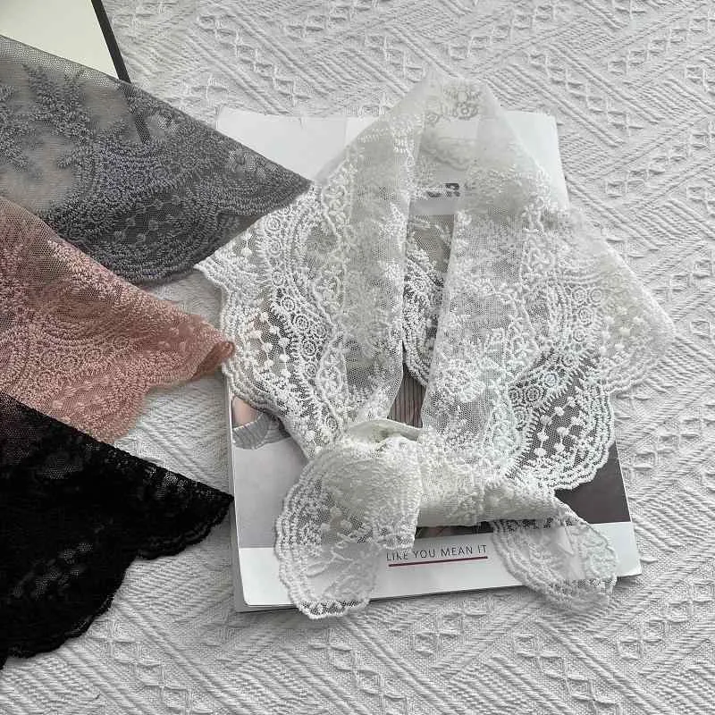ヘッドスカーフ 女性用 春夏 薄手 レース 花柄 法式 ヘッドドレス 包頭巾 シルク風 かわいい 甘め 田園風 小清新 森ガール 仙女風 ミルクティー風 綿 刺繍 植物花卉 米白色 ピンク ブラック グレー 中長 軽量 通気性 普段使い ヘアアレンジ デ