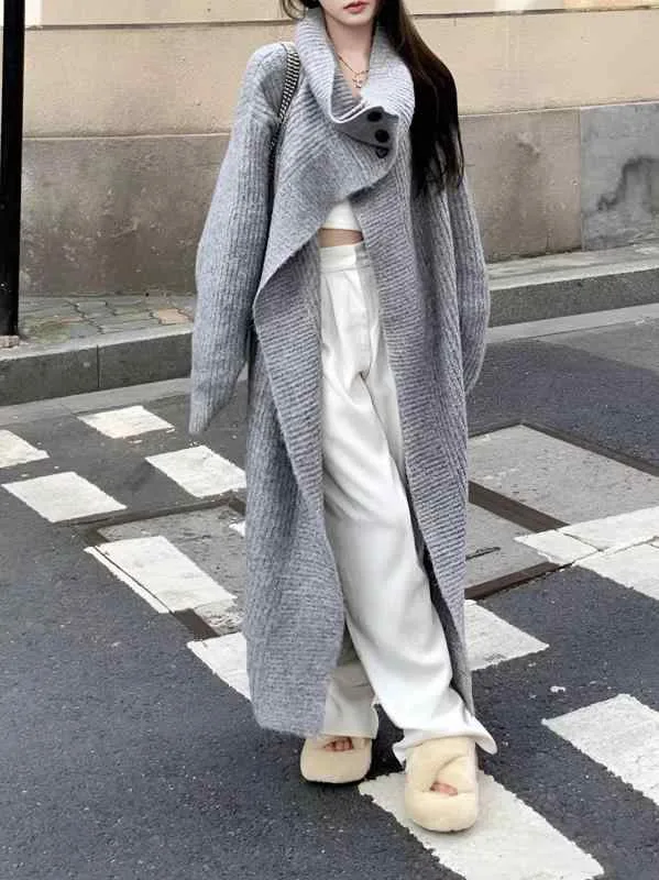 ニットコート レディース 秋冬 ロングカーディガン 厚手 大襟 ゆるシルエット アウター 羽織り 無地 カジュアル 上品 体型カバー ゆったり 防寒