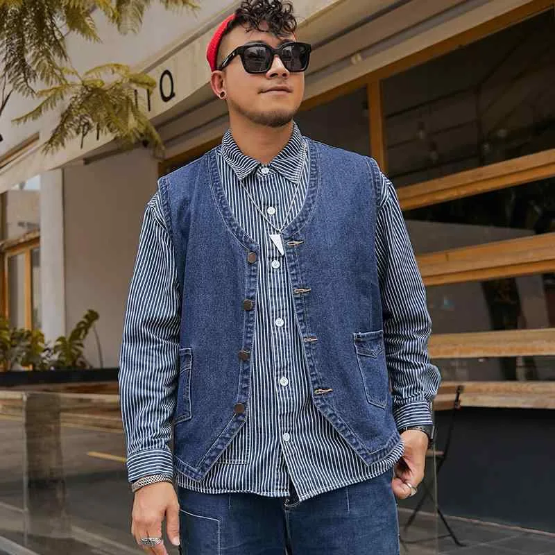 ベスト メンズ デニム 大きいサイズ ゆったり ノースリーブ ジャケット チョッキ カジュアル アメカジ 無地 厚手 コットン 丈夫 体型カバー ビッグシルエット 春秋