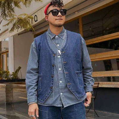 ベスト メンズ デニム 大きいサイズ ゆったり ノースリーブ ジャケット チョッキ カジュアル アメカジ 無地 厚手 コットン 丈夫 体型カバー ビッグシルエット 春秋