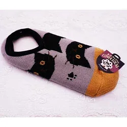カバーソックス レディース ネコ グレー地&黒猫 22-24.5cm