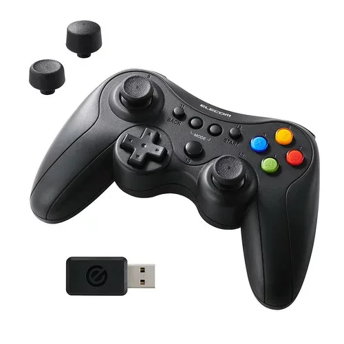 エレコム JC-GP50XVBK FPSゲームパッド PC用 ワイヤレス2.4GHz XInput/DirectInput メカニカルトリガー 振動 13ボタン 充電式 有線対応 クロス配置 ブラック