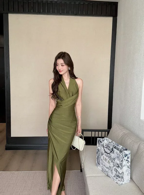 ロングワンピース ノースリーブ 袖なし スリット入り セクシー Vネック ドレス 二次会 披露宴 パーティー【大きいサイズ レディース 秋冬 結婚式 きれいめ タイト フォーマル 大人 上品 チュニック one-piece】