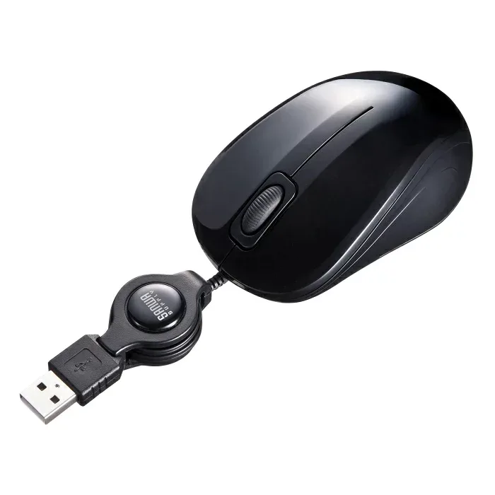 SANWASUPPLY サンワサプライ MA-MBSK315BK 抗菌・静音有線巻取りブルーLEDマウス(MA-MBSK315BK)