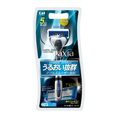 貝印 axia カミソリ 本体+替刃1個付『抜群のうるおいでよりなめらかに』 T字 5枚刃 メンズ 髭剃り ダブルスムーザー搭載 GA0014X4