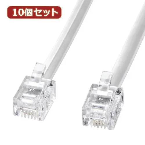 【個数:1個】TEL-N1-1N2X10 直送 代引不可・他メーカー同梱不可 10個セット サンワサプライ モジュラーケーブル 白 TEL−N1−1N2