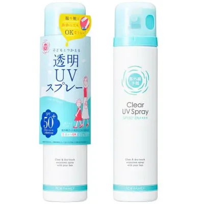 紫外線予報 透明UVスプレーF SPF50+ PA++++ UV耐水性★★ 1歳から使える 石けんでOFF 顔 髪 体 日焼けどめ スプレー 150g