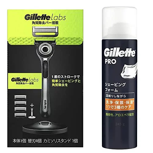 ジレット 髭剃り 本体 替刃 4個 スタンド付 フォーム付 カミソリ 剃刀 メンズ 深剃り ラボ .co.jp