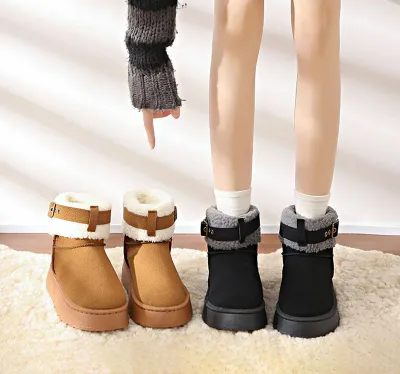 ムートンブーツ レディース 歩きやすい スノーシューズ スノーブーツ ショートブーツ ブーツ 防寒靴 雪靴 裏起毛 防寒 保温 5cmヒール ムートン ミドル ボアブーツ おしゃれ 滑りにくい アウト