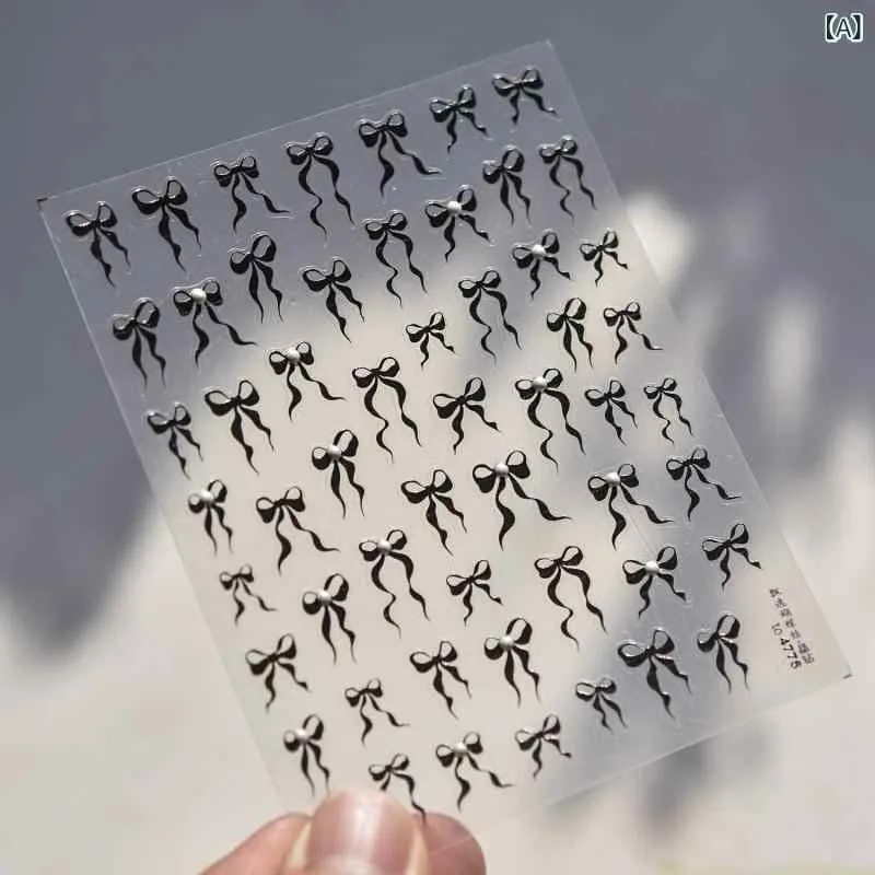 ネイル ステッカー 浮き彫り 立体 黒白 蝶結び リボン 3D 装飾 シンプル デザイン かわいい アクセサリー 指先 デコレーション ブラック ホワイト ピンク系 軽量 耐久性 セルフ 貼り付け 簡単 ネイルアート トップス セット 普段使い
