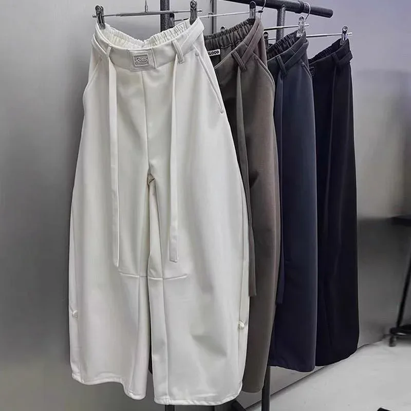 レディース ワイドパンツ コットン 素材 切り替え デザイン 中腰 ロング丈 微弾性 通勤風 気質 スタイル 赤 ミルクホワイト キャメル グレー ブラック XS S M サイズ 秋季 秋 ファッション 普段使い 軽量 伸縮性 吸湿速乾 機能 トップス