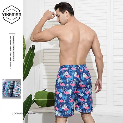 メンズ ビーチショーツ 速乾 桃皮绒 沙滩パンツ 男性用 海辺 リゾート バカンス 欧米スタイル カジュアル ハーフパンツ 5分丈 短パン ゆったり ワイド レッグ プリント デザイン 直筒 シルエット ポリエステル 混紡 織物 無弾性 普通厚 夏用 青